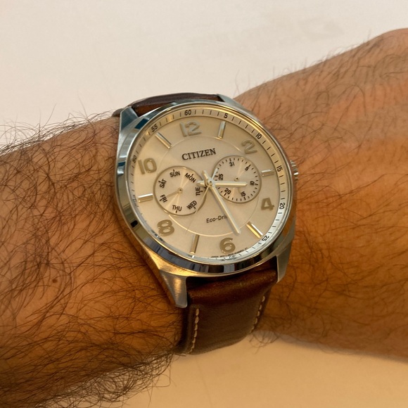 Citizen Eco Drive 8635-S083796 watch silver dial, brown leather strap, stainless - Picture 3 of 16